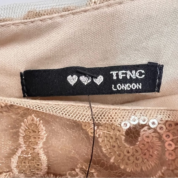 TFNC Paris Dress gold sequin sheer fully lined party mini dress size size 10 - Picture 6 of 15